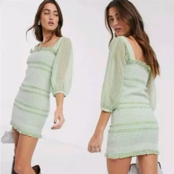 Revolve 𝅺Capulet Siobhan Checked Smocked Mini Dress 3/4 Sleeve Women's X-Large - Picture 1 of 12